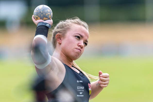 LEVERKUSEN, GERMANY - JULY 18, 2026 : Lara Baars (NED VfB Stuttgart 1893) competing in the shot put during the Para Heimspiel 7.0 at Fritz Jacobi Sports Complex on July 18, 2026 in Leverkusen, Germany. Northrhine-Westphalia Germany Copyright: xAxelxKohringx