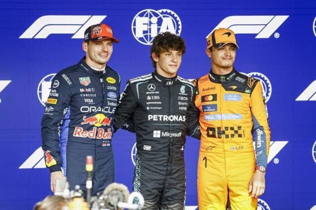 SPA - Max Verstappen (Oracle Red Bull Racing), Andrea Kimi Antonelli (Mercedes-AMG PETRONAS Formula One Team) and Lando Norris (McLaren Mastercard F1 Team) after the qualifying session at the Spa-Francorchamps circuit for the Belgian Grand Prix. SEM VAN DER WAL ANP xVIxANPxSportx xxANPxIVx 563783951 originalFilename: 563783951.jpg