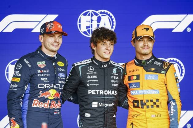 SPA - Max Verstappen (Oracle Red Bull Racing), Andrea Kimi Antonelli (Mercedes-AMG PETRONAS Formula One Team) and Lando Norris (McLaren Mastercard F1 Team) after the qualifying session at the Spa-Francorchamps circuit for the Belgian Grand Prix. SEM VAN DER WAL ANP xVIxANPxSportx xxANPxIVx 563783959 originalFilename: 563783959.jpg