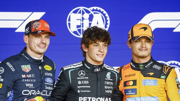 SPA - Max Verstappen (Oracle Red Bull Racing), Andrea Kimi Antonelli (Mercedes-AMG PETRONAS Formula One Team) and Lando Norris (McLaren Mastercard F1 Team) after the qualifying session at the Spa-Francorchamps circuit for the Belgian Grand Prix. SEM VAN DER WAL ANP xVIxANPxSportx xxANPxIVx 563783965 originalFilename: 563783965.jpg