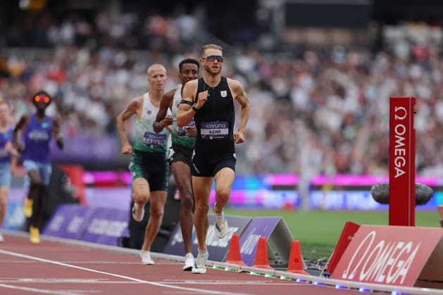 RECORD DATE NOT STATED 18th July 2026; London Stadium, London, England; 2026 Diamond League Novuna London Athletics Meet; Josh Kerr of Great Britain crosses the finishing line to achieve the 1 Mile Men World Record in 3:42:66 JohnxPatrickxFletcher