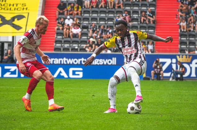 Fussball Österreich - 18.07.2026 - MatchPR Summer Series Upper Austria - Internationales Testspiel - LASK Linz vs. Fortuna Düsseldorf - Raiffeisen Arena (Linz, Österreich): George Bello (LASK) *** Soccer Austria July 18, 2026 MatchPR Summer Series Upper Austria International Friendly LASK Linz vs. Fortuna Düsseldorf Raiffeisen Arena, Linz, Austria George Bello LASK Copyright: xLukasxBierederx