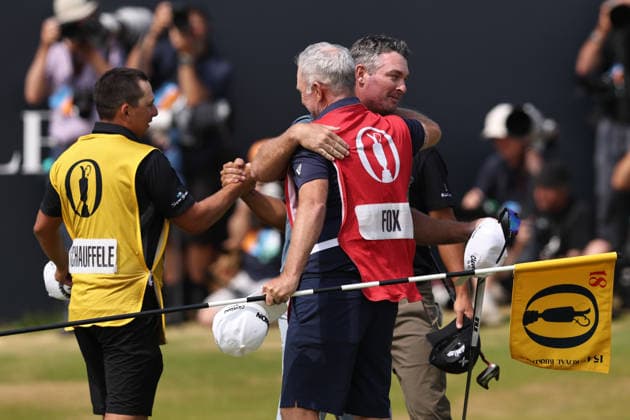 RECORD DATE NOT STATED 18th July 2026; Royal Birkdale Golf Club, Southport, Merseyside, England; The Open Championship Round Three; Ryan Fox (NZ) hugs his caddie after completing his round of 62 DavidxBlunsden