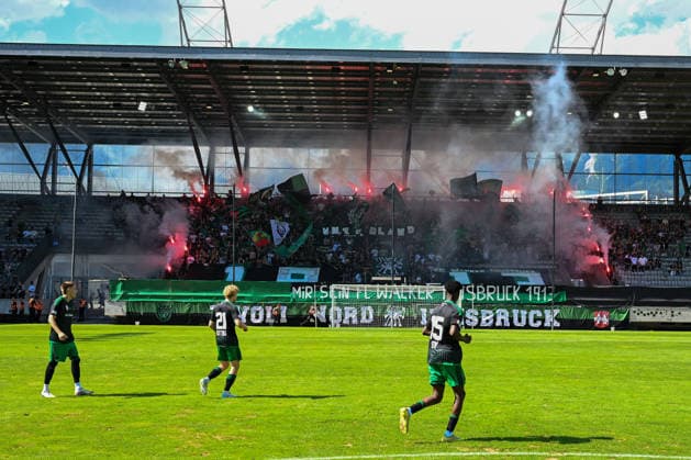 SOCCER - Wacker vs Chemie Leipzig, test match INNSBRUCK,AUSTRIA,18.JUL.26 - SOCCER - ADMIRAL 2.Liga, Regionalliga Nordost, FC Wacker Innsbruck vs BSG Chemie Leipzig, test match. Image shows a feature with the fans of FC Wacker Innsbruck.  GEPAxpictures xDanielxSchoenherr