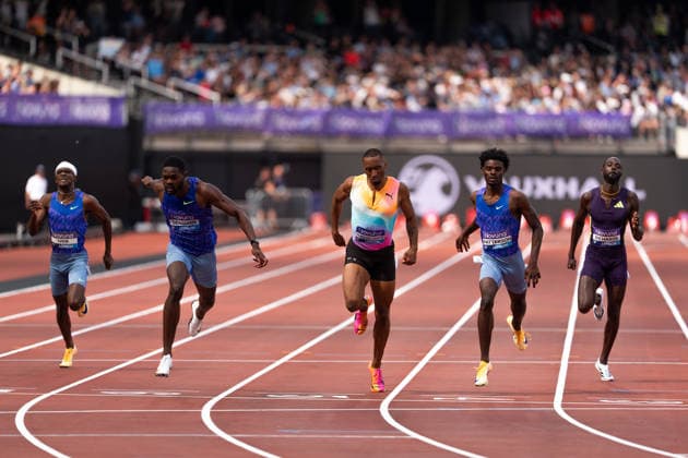 July 18, 2026, London, United Kingdom: Benjamin Rai of the United States (lane 6) crosses the finish line to win the men s 400m ahead of Matthew Hudson-Smith of Great Britain (lane 5), Jacory Patterson of the United States (lane 4), Jereem Richards of Trinidad and Tobago (lane 3) and Lee Eppie of Botswana (lane 7) during the Novuna London Athletics Meet at London Stadium. London United Kingdom - ZUMAh209 20260718_zsp_h209_016 Copyright: xAlixHabibx