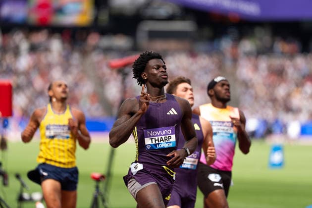 July 18, 2026, London, United Kingdom: Ja Kobe Tharp of the United States celebrates after winning the men s 110m hurdles in a meeting record of 12.89 during the Novuna London Athletics Meet at London Stadium. London United Kingdom - ZUMAh209 20260718_zsp_h209_019 Copyright: xAlixHabibx