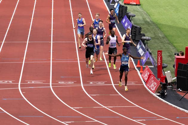 July 18, 2026, London, United Kingdom: Brandon Miller of the United States crosses the finish line to win the men s 800m in 1:42.19 during the Novuna London Athletics Meet at London Stadium. London United Kingdom - ZUMAh209 20260718_zsp_h209_030 Copyright: xAlixHabibx