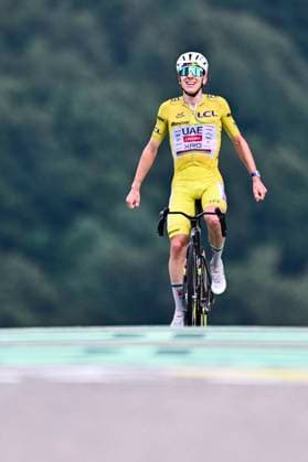 Tour de France 2026 Stage 14 LE MARKSTEIN, FRANCE - JULY 18 : Pogacar Tadej (SLO) of UAE Team Emirates XRG celebrating his victory during stage 14 of the 113rd edition of Tour de France an UCI World Tour 2.UWT cycling road race stage for Men Elite of 155 km with start in Mulhouse and finish in Le Markstein on July 18, 2026 in Le Markstein, France, 18 07 2026 ( Motordriver Kurt Vandenborre - Le Markstein France  Copyright: xPeterxDexVoechtx