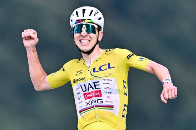 Tour de France 2026 Stage 14 LE MARKSTEIN, FRANCE - JULY 18 : Pogacar Tadej (SLO) of UAE Team Emirates XRG celebrating his victory during stage 14 of the 113rd edition of Tour de France an UCI World Tour 2.UWT cycling road race stage for Men Elite of 155 km with start in Mulhouse and finish in Le Markstein on July 18, 2026 in Le Markstein, France, 18 07 2026 ( Motordriver Kurt Vandenborre - Le Markstein France  Copyright: xPeterxDexVoechtx