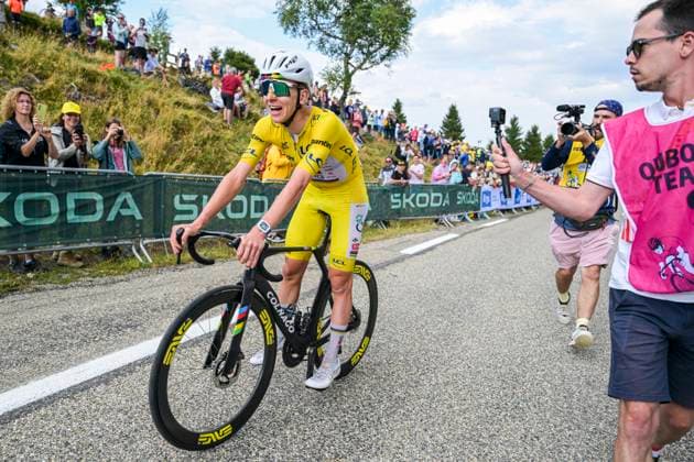 Tour de France 2026 Stage 14 LE MARKSTEIN, FRANCE - JULY 18 : Pogacar Tadej (SLO) of UAE Team Emirates XRG celebrating his victory during stage 14 of the 113rd edition of Tour de France an UCI World Tour 2.UWT cycling road race stage for Men Elite of 155 km with start in Mulhouse and finish in Le Markstein on July 18, 2026 in Le Markstein, France, 18 07 2026 Le Markstein France  Copyright: xDavidxPintensx