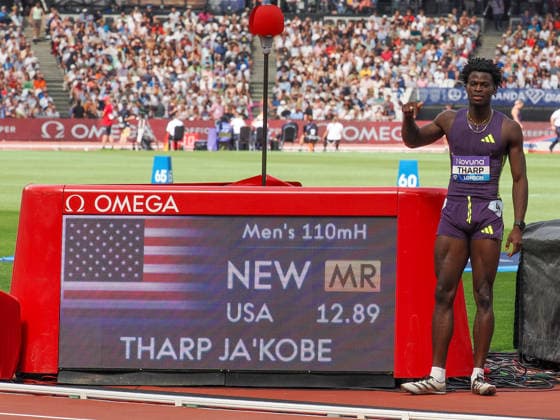 Ja™Kobe Tharp wins the110m hurdles in a meeting record time during the Diamond League Athletics at the London Stadium, Queen Elizabeth Olympic Park , London, England on 18 July 2026. Copyright: xPhilxHutchinsonx 45280057