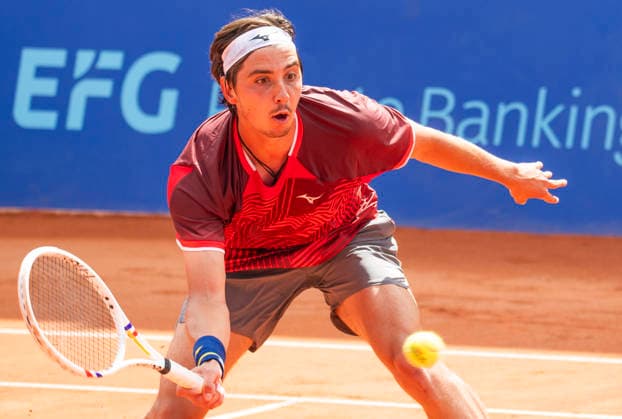 July 18, 2026, Gstaad, Bern, Switzerland: Gstaad Switzerland, 07 18 2026: ALEKSANDR SHEVCHENKO of Kazakhstan is in action during semi-finals of EFG Swiss Open Gstaad ATP, Tennis Herren 250,Tennis Herren 250, which is known as the Swiss Gstaad Open and took place at Roy Emerson Arena in Gstaad, which is located in the famous ski resort of Gstaad and which is located in the Bernese Oberland..STEFANOS TSITSIPAS won 6-4; 3-6; 6-3. Gstaad Switzerland - ZUMAd206 20260718_zip_d206_054 Copyright: xEricxDubostx