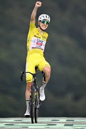 Slovenian Tadej Pogacar of UAE Team Emirates XRG celebrates after winning stage 14 of the 2026 Tour de France cycling race, a stage of 155km from Mulhouse to Le Markstein Fellering, on Saturday 18 July 2026. The 113th edition of the Tour de France starts on Saturday 4 July in Barcelona, Spain, and will finish in Paris, France on the 26th of July. JASPERxJACOBS  x181424998x