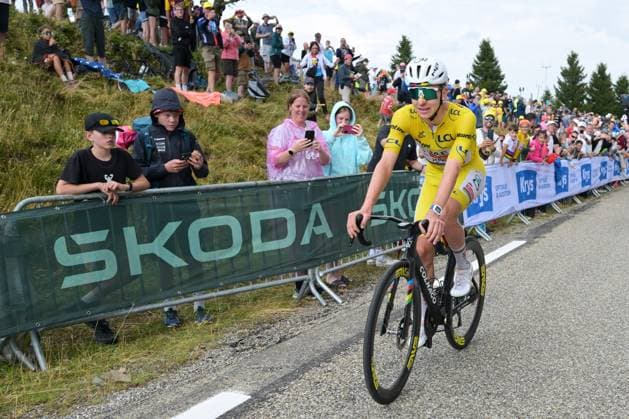 Slovenian Tadej Pogacar of UAE Team Emirates XRG pictured after winning stage 14 of the 2026 Tour de France cycling race, a stage of 155km from Mulhouse to Le Markstein Fellering, on Saturday 18 July 2026. The 113th edition of the Tour de France starts on Saturday 4 July in Barcelona, Spain, and will finish in Paris, France on the 26th of July. DAVIDxPINTENS  x181425067x