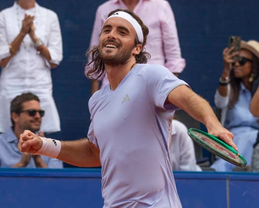 July 18, 2026, Gstaad, Bern, Switzerland: Gstaad Switzerland, 07 18 2026: STEFANOS TSITSIPAS of Greece celebrates his victory during semi-finals of EFG Swiss Open Gstaad ATP, Tennis Herren 250,Tennis Herren 250, which is known as the Swiss Gstaad Open and took place at Roy Emerson Arena in Gstaad, which is located in the famous ski resort of Gstaad and which is located in the Bernese Oberland..STEFANOS TSITSIPAS won 6-4; 3-6; 6-3. Gstaad Switzerland - ZUMAd206 20260718_zip_d206_068 Copyright: xEricxDubostx