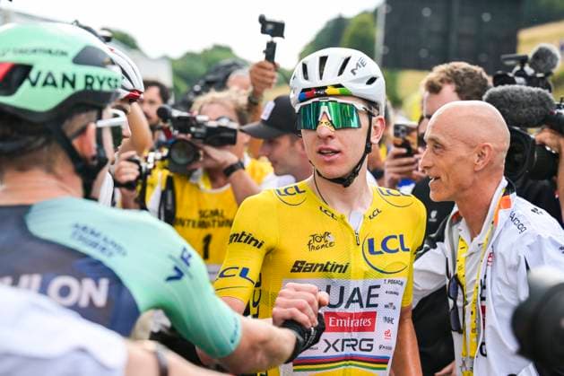 Tour de France 2026 Stage 14 LE MARKSTEIN, FRANCE - JULY 18 : Pogacar Tadej (SLO) of UAE Team Emirates XRG celebrating his victory during stage 14 of the 113rd edition of Tour de France an UCI World Tour 2.UWT cycling road race stage for Men Elite of 155 km with start in Mulhouse and finish in Le Markstein on July 18, 2026 in Le Markstein, France, 18 07 2026 Le Markstein France  Copyright: xDavidxPintensx