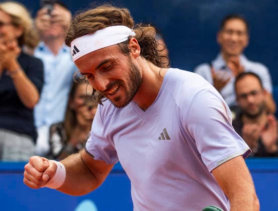 July 18, 2026, Gstaad, Bern, Switzerland: Gstaad Switzerland, 07 18 2026: STEFANOS TSITSIPAS of Greece celebrates his victory during semi-finals of EFG Swiss Open Gstaad ATP, Tennis Herren 250,Tennis Herren 250, which is known as the Swiss Gstaad Open and took place at Roy Emerson Arena in Gstaad, which is located in the famous ski resort of Gstaad and which is located in the Bernese Oberland..STEFANOS TSITSIPAS won 6-4; 3-6; 6-3. Gstaad Switzerland - ZUMAd206 20260718_zip_d206_073 Copyright: xEricxDubostx