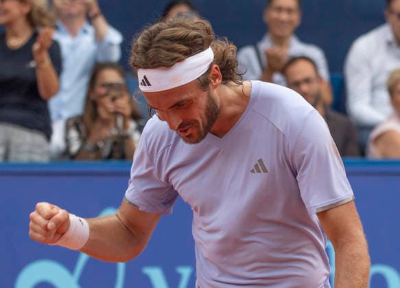 July 18, 2026, Gstaad, Bern, Switzerland: Gstaad Switzerland, 07 18 2026: STEFANOS TSITSIPAS of Greece celebrates his victory during semi-finals of EFG Swiss Open Gstaad ATP, Tennis Herren 250,Tennis Herren 250, which is known as the Swiss Gstaad Open and took place at Roy Emerson Arena in Gstaad, which is located in the famous ski resort of Gstaad and which is located in the Bernese Oberland..STEFANOS TSITSIPAS won 6-4; 3-6; 6-3. Gstaad Switzerland - ZUMAd206 20260718_zip_d206_074 Copyright: xEricxDubostx