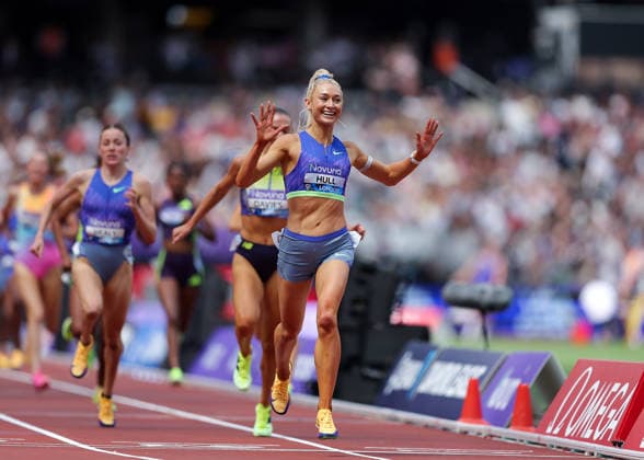 RECORD DATE NOT STATED 18th July 2026; London Stadium, London, England; 2026 Diamond League Novuna London Athletics Meet; Jessica Hull of Australia celebrates finishing 1st in the women& x2019;s 3000m race JohnxPatrickxFletcher
