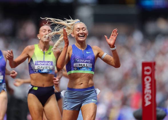 RECORD DATE NOT STATED 18th July 2026; London Stadium, London, England; 2026 Diamond League Novuna London Athletics Meet; Jessica Hull of Australia celebrates finishing 1st in the women& x2019;s 3000m race JohnxPatrickxFletcher