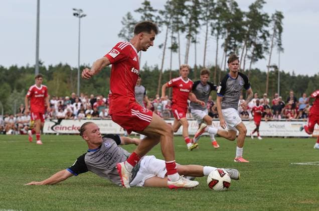 18.07.2026 - Fussball - Saison 2026 2027 - Testspiel Freundschaftsspiel Vorbereitungsspiel: 1. FC Nürnberg Nuernberg FCN ( Club ) - SV Waldhof Mannheim 07 - Sportfoto Zink DaMa - xdaxmax - Mathias Heiligenstein (38, SV Waldhof Mannheim 07 SVW07 ) Adam Markhiev (6, 1. FC Nürnberg FCN ) *** July 18, 2026 Soccer Season 2026–2027 Exhibition Match Friendly Match Preseason Match 1. FC Nürnberg (Nürnberg, FCN) vs. SV Waldhof Mannheim 07 Sports Photo: Zink DaMa xdaxmax Mathias Heiligenstein 38, SV Waldhof Mannheim 07 SVW07 Adam Markhiev 6, 1 FC Nuremberg FCN