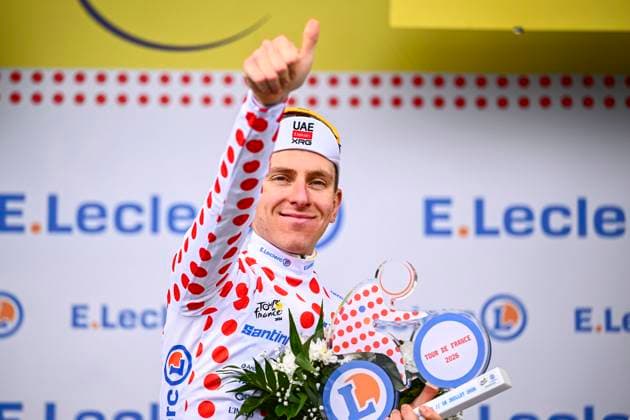 Sport Themen der Woche KW29 Sport Bilder des Tages Tour de France 2026 Stage 14 LE MARKSTEIN, FRANCE - JULY 18 : Pogacar Tadej (SLO) of UAE Team Emirates XRG on the podium during stage 14 of the 113rd edition of Tour de France an UCI World Tour 2.UWT cycling road race stage for Men Elite of 155 km with start in Mulhouse and finish in Le Markstein on July 18, 2026 in Le Markstein, France, 18 07 2026 ( Motordriver Kurt Vandenborre - Le Markstein France  Copyright: xGvgx