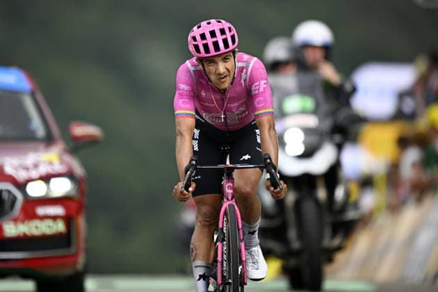 Ecuadorian Richard Carapaz of EF Education-EasyPost crosses the finish line of stage 14 of the 2026 Tour de France cycling race, a stage of 155km from Mulhouse to Le Markstein Fellering, on Saturday 18 July 2026. The 113th edition of the Tour de France starts on Saturday 4 July in Barcelona, Spain, and will finish in Paris, France on the 26th of July. JASPERxJACOBS  x181426044x