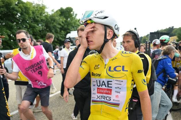 Slovenian Tadej Pogacar of UAE Team Emirates XRG is pictured after winning stage 14 of the 2026 Tour de France cycling race, a stage of 155km from Mulhouse to Le Markstein Fellering, on Saturday 18 July 2026. The 113th edition of the Tour de France starts on Saturday 4 July in Barcelona, Spain, and will finish in Paris, France on the 26th of July. DAVIDxPINTENS  x181426156x