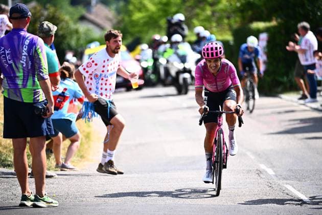 Tour de France 2026 Stage 14 LE MARKSTEIN, FRANCE - JULY 18 : Carapaz Richard (ECU) of EF Education EasyPost in action during stage 14 of the 113rd edition of Tour de France an UCI World Tour 2.UWT cycling road race stage for Men Elite of 155 km with start in Mulhouse and finish in Le Markstein on July 18, 2026 in Le Markstein, France, 18 07 2026 ( Motordriver Kurt Vandenborre - Le Markstein France  Copyright: xGvgx