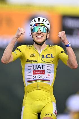 Slovenian Tadej Pogacar of UAE Team Emirates XRG celebrates after winning stage 14 of the 2026 Tour de France cycling race, a stage of 155km from Mulhouse to Le Markstein Fellering, on Saturday 18 July 2026. The 113th edition of the Tour de France starts on Saturday 4 July in Barcelona, Spain, and will finish in Paris, France on the 26th of July. JASPERxJACOBS  x181426296x