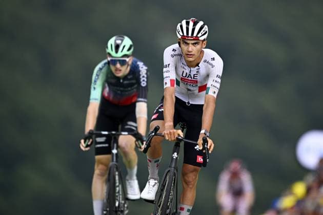 French Paul Seixas of Decathlon CMA CGM Team and Mexican Isaac Del Toro of UAE Team Emirates XRG cross the finish line of stage 14 of the 2026 Tour de France cycling race, a stage of 155km from Mulhouse to Le Markstein Fellering, on Saturday 18 July 2026. The 113th edition of the Tour de France starts on Saturday 4 July in Barcelona, Spain, and will finish in Paris, France on the 26th of July. JASPERxJACOBS  x181426306x