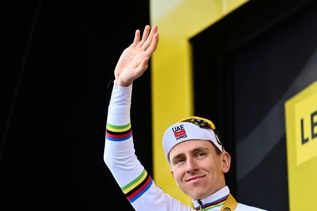 Tour de France 2026 Stage 14 LE MARKSTEIN, FRANCE - JULY 18 : Pogacar Tadej (SLO) of UAE Team Emirates XRG on the podium during stage 14 of the 113rd edition of Tour de France an UCI World Tour 2.UWT cycling road race stage for Men Elite of 155 km with start in Mulhouse and finish in Le Markstein on July 18, 2026 in Le Markstein, France, 18 07 2026 ( Motordriver Kurt Vandenborre - Le Markstein France  Copyright: xPeterxDexVoechtx