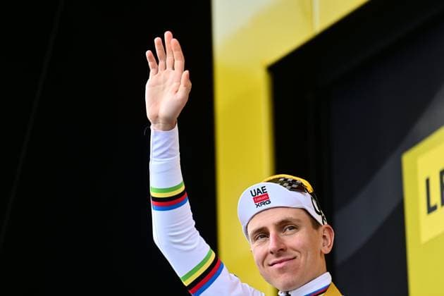 Tour de France 2026 Stage 14 LE MARKSTEIN, FRANCE - JULY 18 : Pogacar Tadej (SLO) of UAE Team Emirates XRG on the podium during stage 14 of the 113rd edition of Tour de France an UCI World Tour 2.UWT cycling road race stage for Men Elite of 155 km with start in Mulhouse and finish in Le Markstein on July 18, 2026 in Le Markstein, France, 18 07 2026 ( Motordriver Kurt Vandenborre - Le Markstein France  Copyright: xPeterxDexVoechtx