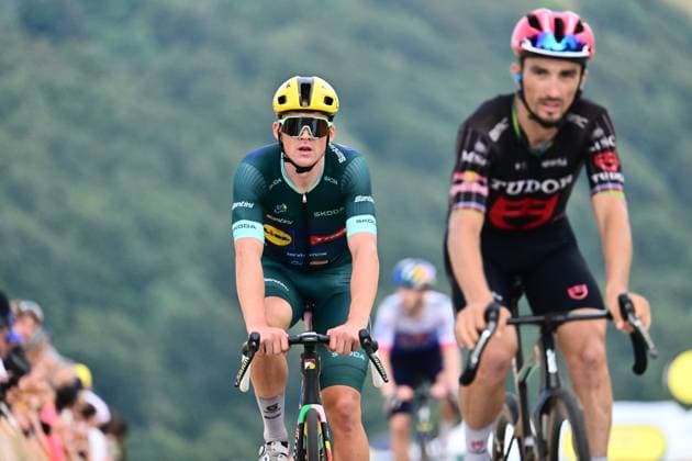 Tour de France 2026 Stage 14 LE MARKSTEIN, FRANCE - JULY 18 : Pedersen Mads (DEN) of Lidl - Trek at the finish line during stage 14 of the 113rd edition of Tour de France an UCI World Tour 2.UWT cycling road race stage for Men Elite of 155 km with start in Mulhouse and finish in Le Markstein on July 18, 2026 in Le Markstein, France, 18 07 2026 ( Motordriver Kurt Vandenborre - Le Markstein France  Copyright: xPeterxDexVoechtx