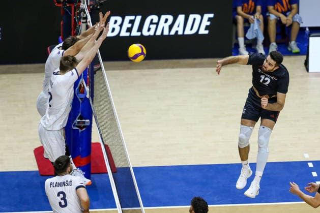 Turkiye v Slovenia - Men s Volleyball Nations League BELGRADE, SERBIA - JULY 18: Lagumdzija (R) of Turkiye in action during the Men s Volleyball Nations League match between Turkiye and Slovenia at Beogradska Arena in Belgrade, Serbia on July 18, 2026. Filip Stevanovic Anadolu Belgrade Serbia. Editorial use only. Please get in touch for any other usage.  Copyright: x2026xAnadoluxFilipxStevanovicx