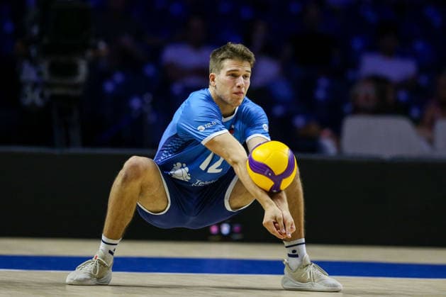 Turkiye v Slovenia - Men s Volleyball Nations League BELGRADE, SERBIA - JULY 18: Okroglic (12) of Slovenia in action during the Men s Volleyball Nations League match between Turkiye and Slovenia at Beogradska Arena in Belgrade, Serbia on July 18, 2026. Filip Stevanovic Anadolu Belgrade Serbia. Editorial use only. Please get in touch for any other usage.  Copyright: x2026xAnadoluxFilipxStevanovicx