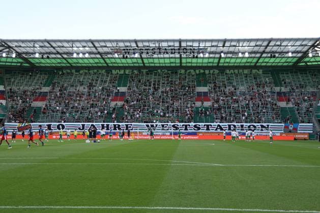 18.July.2026 – SOCCER – FRIENDLY TEST GAME(MEN) - Rapid Wien (Austria) vs HSV (Germany) 10 Jahre Weststadion banner displayed in the stands during the friendly match. VIENNA VIENNA, AUSTRIA – Allianz Stadion SK Rapid Wien Allianz Stadion AUSTRIA