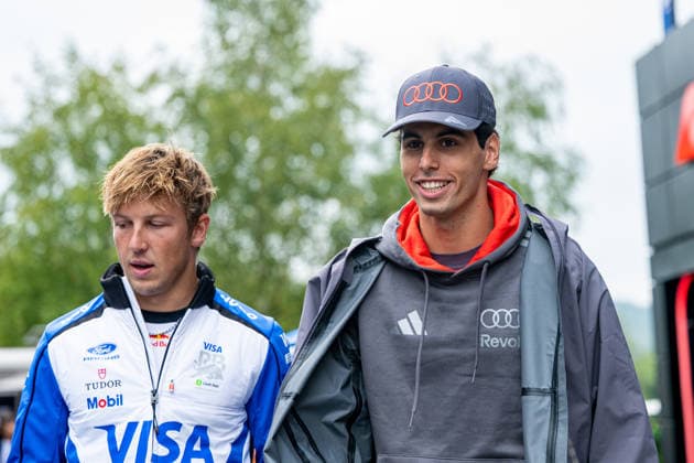 Formula One GP Spa Francorchamps, Belgium. Saturday, July 18, 2026 Liam Lawson 30, Visa Cash App Racing Bulls Formula One Team and Gabriel Bortoleto 5, Audi Revolut F1 Team; Formula One GP Spa Francorchamps, Belgium. Saturday, July 18, 2026 *** Formula One Grand Prix at Spa-Francorchamps, Belgium, Saturday, July 18, 2026: Liam Lawson (No. 30), Visa Cash App Racing Bulls Formula One Team, and Gabriel Bortoleto (No. 5), Audi Revolut F1 Team; Formula One Grand Prix at Spa-Francorchamps, Belgium, Saturday, July 18, 2026 Copyright: xBEAUTIFULxSPORTS Erlhofx
