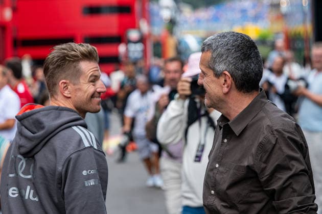 Formula One GP Spa Francorchamps, Belgium. Saturday, July 18, 2026 Nico Huelkenberg 27, Audi Revolut F1 Team and Guenther Steiner; Formula One GP Spa Francorchamps, Belgium. Saturday, July 18, 2026 *** Formula One Grand Prix at Spa-Francorchamps, Belgium, Saturday, July 18, 2026: Nico Hülkenberg, 27, Audi Revolut F1 Team, and Günther Steiner; Formula One Grand Prix at Spa-Francorchamps, Belgium, Saturday, July 18, 2026 Copyright: xBEAUTIFULxSPORTS Erlhofx