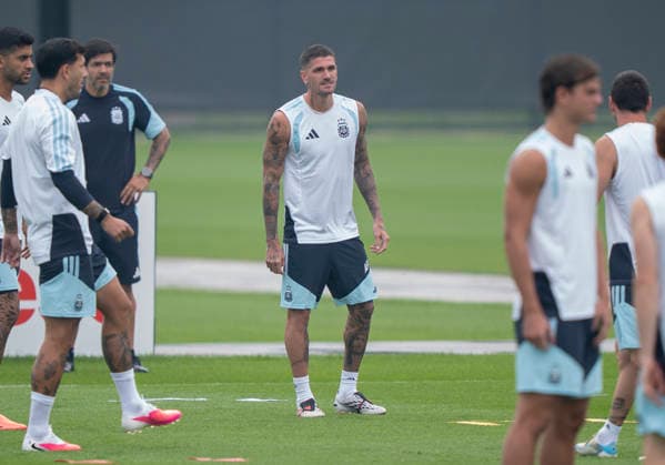 Rodrigo De Paul (Argentina, 7) FIFA World Cup, WM, Weltmeisterschaft, Fussball 2026: Argentina Training 18 July 2026, Before FIFA World Cup 2026 Finale: Spanien v Argentinien (Final) at Columbia Park Training Facility in Morristown, New Jersey, USA. Photo: Marco Bader *** Rodrigo De Paul, Argentina, 7, FIFA World Cup 2026 Argentina Training, July 18, 2026, ahead of the FIFA World Cup 2026 Final between Spain and Argentina at the Columbia Park Training Facility in Morristown, New Jersey, USA. Photo by Marco Bader Copyright: HMBxMedia xMarcoxBader
