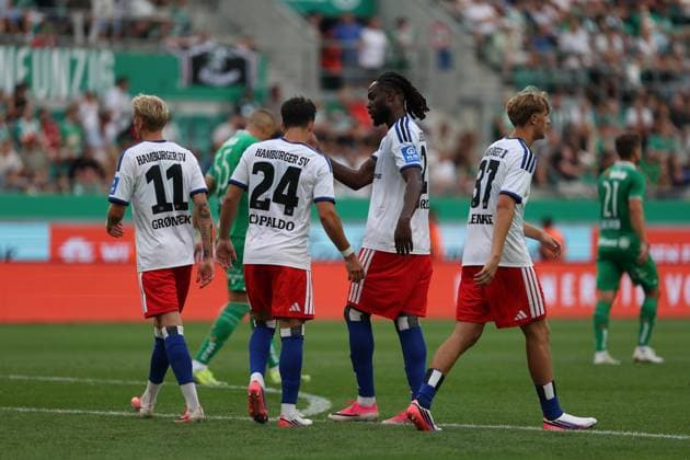 18.July.2026 – SOCCER – FRIENDLY TEST GAME(MEN) - Rapid Wien (Austria) vs HSV (Germany) Albert Gronbaek (HSV) celebrates his team s second goal VIENNA VIENNA, AUSTRIA – Allianz Stadion SK Rapid Wien Allianz Stadion AUSTRIA