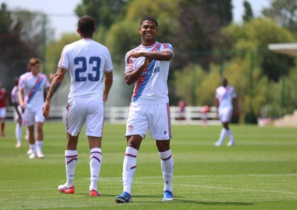 Pre Season Friendly - Crystal Palace v Swindon Town LONDON, ENGLAND, JULY 18: GOAL 3-1, Matheus Franca of Crystal Palace goal celebration after scoring a goal to put Crystal Palace 3-1 ahead during the Pre Season Friendly match between Crystal Palace FC v Swindon Town FC at Crystal Palace Training Ground, Beckenham, London, on 18 July. (Photo by Daniel Weir) London Crystal Palace Training Ground United Kingdom Copyright: xDanielxWeir SportsxPressxPhotox Sportspressphoto_SPR192604