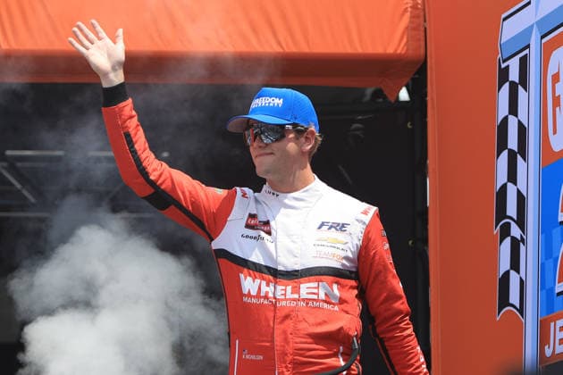 NORTH WILKESBORO, NC - JULY 18: Nathan Nicholson ( 76 Freedom Racing Enterprises Freedom Warranty Whelen Engineering Chevrolet) waves to the fans prior to the running of the NASCAR, Motorsport, USA Craftsman Truck Series FaithFest 250 on July 18, 2026 at North Wilkesboro Speedway in North Wilkesboro, NC. (Photo by Jeff Robinson Icon Sportswire) AUTO: JUL 18 NASCAR CRAFTSMAN Truck Series Faith Fest 250 EDITORIAL USE ONLY Icon26071823717250