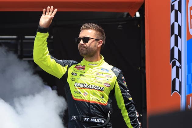 NORTH WILKESBORO, NC - JULY 18: Ty Majeski ( 88 ThorSport Racing Ford) waves to the fans prior to the running of the NASCAR, Motorsport, USA Craftsman Truck Series FaithFest 250 on July 18, 2026 at North Wilkesboro Speedway in North Wilkesboro, NC. (Photo by Jeff Robinson Icon Sportswire) AUTO: JUL 18 NASCAR CRAFTSMAN Truck Series Faith Fest 250 EDITORIAL USE ONLY Icon26071823848250