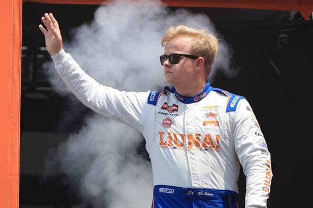 NORTH WILKESBORO, NC - JULY 18: Tyler Ankrum ( 18 McAnally Hilgermann Racing LIUNA Chevrolet) waves to the fans prior to the running of the NASCAR, Motorsport, USA Craftsman Truck Series FaithFest 250 on July 18, 2026 at North Wilkesboro Speedway in North Wilkesboro, NC. (Photo by Jeff Robinson Icon Sportswire) AUTO: JUL 18 NASCAR CRAFTSMAN Truck Series Faith Fest 250 EDITORIAL USE ONLY Icon26071823913250