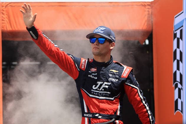 NORTH WILKESBORO, NC - JULY 18: Landen Lewis ( 45 Niece Motorsports J.F. Electric Utilitra Chevrolet) waves to the fans prior to the running of the NASCAR, Motorsport, USA Craftsman Truck Series FaithFest 250 on July 18, 2026 at North Wilkesboro Speedway in North Wilkesboro, NC. (Photo by Jeff Robinson Icon Sportswire) AUTO: JUL 18 NASCAR CRAFTSMAN Truck Series Faith Fest 250 EDITORIAL USE ONLY Icon26071824114250