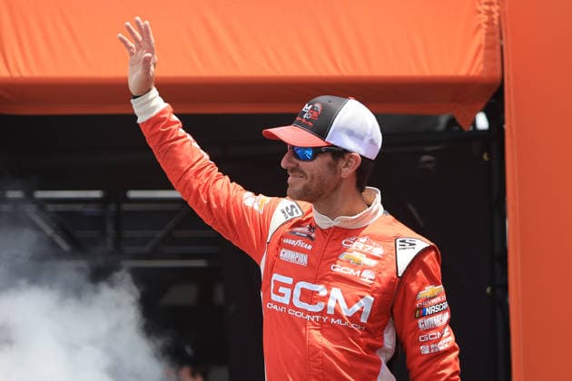 NORTH WILKESBORO, NC - JULY 18: Grant Enfinger ( 9 CR7 Motorsports Grant County Mulch Chevrolet) waves to the fans prior to the running of the NASCAR, Motorsport, USA Craftsman Truck Series FaithFest 250 on July 18, 2026 at North Wilkesboro Speedway in North Wilkesboro, NC. (Photo by Jeff Robinson Icon Sportswire) AUTO: JUL 18 NASCAR CRAFTSMAN Truck Series Faith Fest 250 EDITORIAL USE ONLY Icon26071824290250