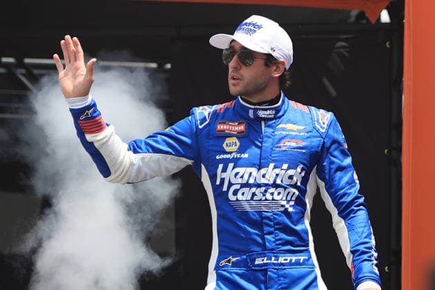 NORTH WILKESBORO, NC - JULY 18: Chase Elliott ( 7 Spire Motorsports HendrickCars.com Chevrolet) waves to the fans prior to the running of the NASCAR, Motorsport, USA Craftsman Truck Series FaithFest 250 on July 18, 2026 at North Wilkesboro Speedway in North Wilkesboro, NC. (Photo by Jeff Robinson Icon Sportswire) AUTO: JUL 18 NASCAR CRAFTSMAN Truck Series Faith Fest 250 EDITORIAL USE ONLY Icon26071824351250