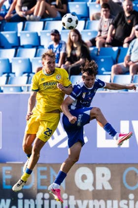 SOCCER - Linz vs Braunschweig, test match LINZ,AUSTRIA,18.JUL.26 - SOCCER - ADMIRAL 2. Liga, 2. DFL, 2. Deutsche Bundesliga, FC Blau Weiss Linz vs Eintracht Braunschweig, test match. Image shows Lukas Frenkert (Braunschweig) and Alem Pasic (Linz).  GEPAxpictures xJulioxArellano