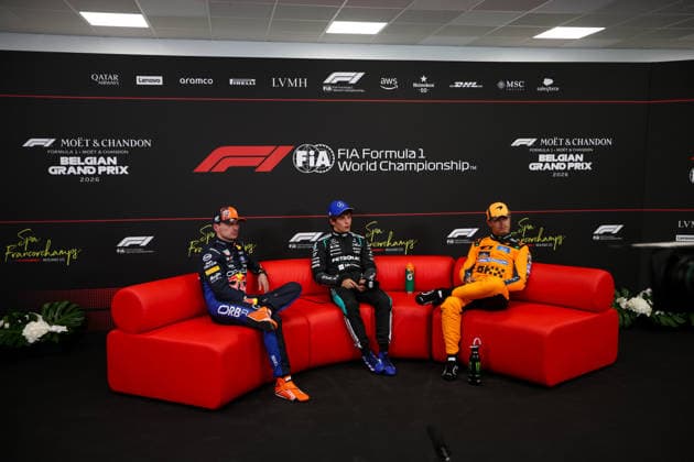 F1 - BELGIAN GRAND PRIX 2026 VERSTAPPEN Max (nld), Red Bull Racing Ford RB22, portrait KIMI ANTONELLI Andrea (ita), Mercedes AMG F1 Team W16, portrait NORRIS Lando (gbr), McLaren F1 Team MCL40, portrait press conference, PK, Pressekonferenz during the Formula 1 Belgian Grand Prix 2026, 10th round of the 2026 Formula One World Championship, WM, Weltmeisterschaft from July 17 to 19, 2026 on the Circuit de Spa-Francorchamps, in Stavelot, Belgium -  Copyright: xEricxAlonsox
